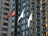 建築の形と旗の色