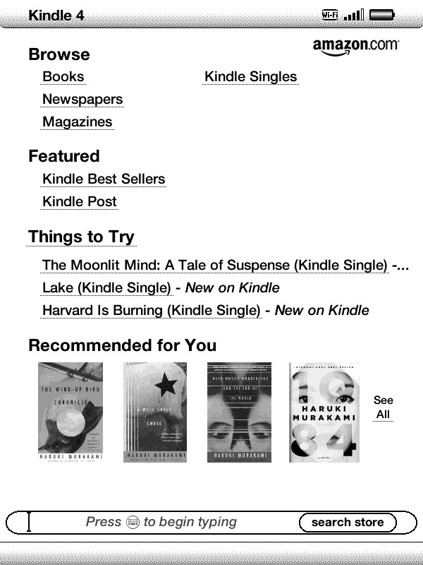 Kindle Store�̔�r�B�����{���i�A�E���]����Kindle 4�B�f�U�C���Ƀ����n���͂������̂́A�����N�������N�ł��邱�Ƃ��킩��ɂ����Ȃ�����������