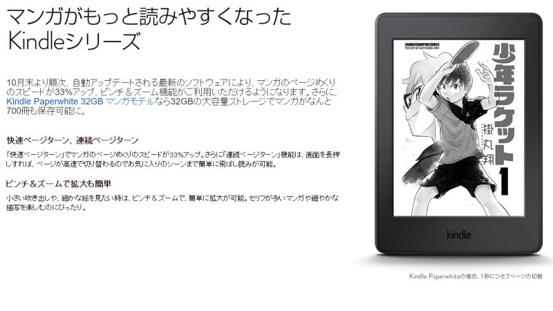 従来のKindle Paperwhiteもファームアップでページめくりが33%高速に