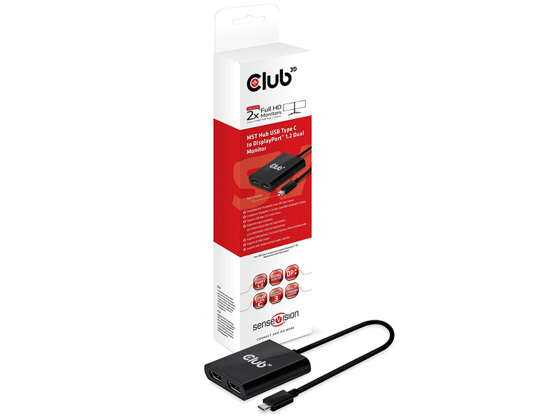 Club3D USB A to DisplayPort 1.2 4K 60Hz デュアル ディスプレイ 分配