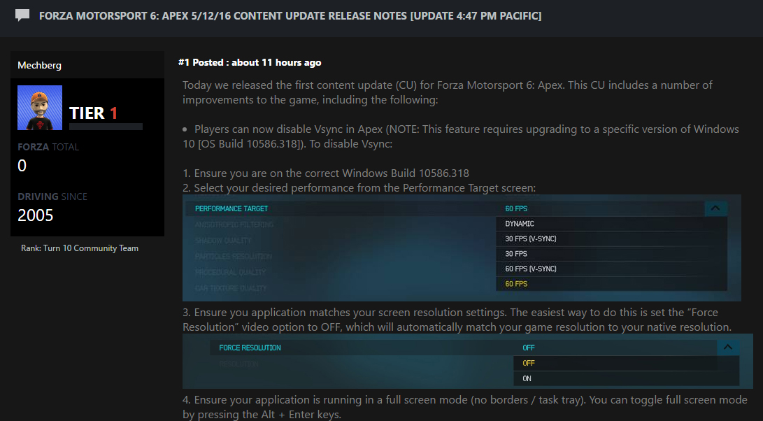 Forza Motorspot 6 Apexベータにvsyncを無効化するアップデートが配信 Pc Watch