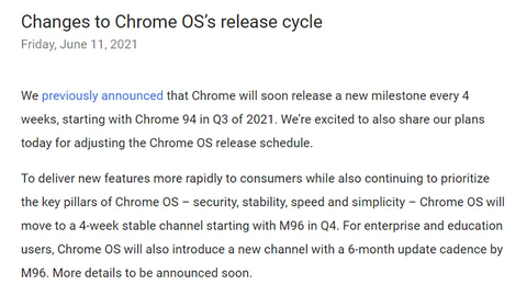 Google 安定版chrome Osの更新期間を4週間に短縮 Pc Watch