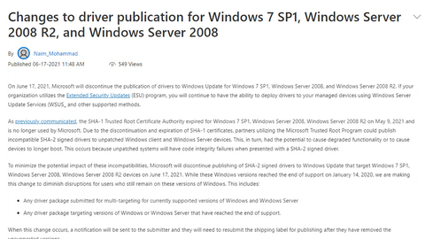 Windows 7 Windows Update経由のsha 2署名ドライバを提供終了 Pc Watch