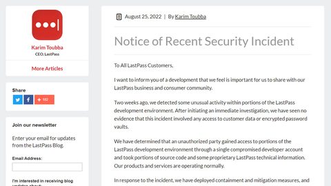 パスワード管理ソフトのlastpass ソースコードなど開発情報が盗まれる Pc Watch