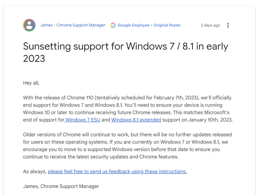 Google、「Chrome 110」でWindows 7/8.1サポートを終了 - PC Watch