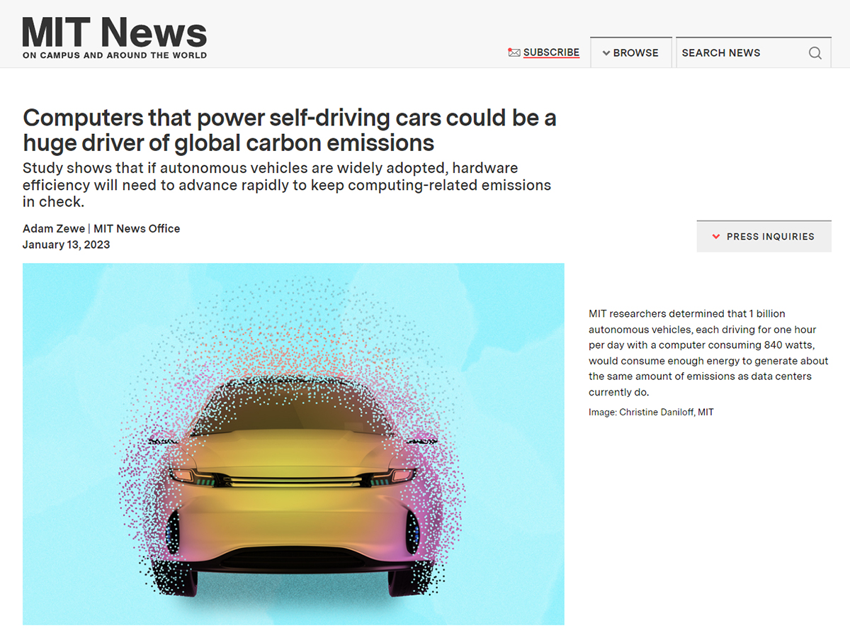 自動運転車のコンピュータが温室効果ガス排出量を増加させる可能性