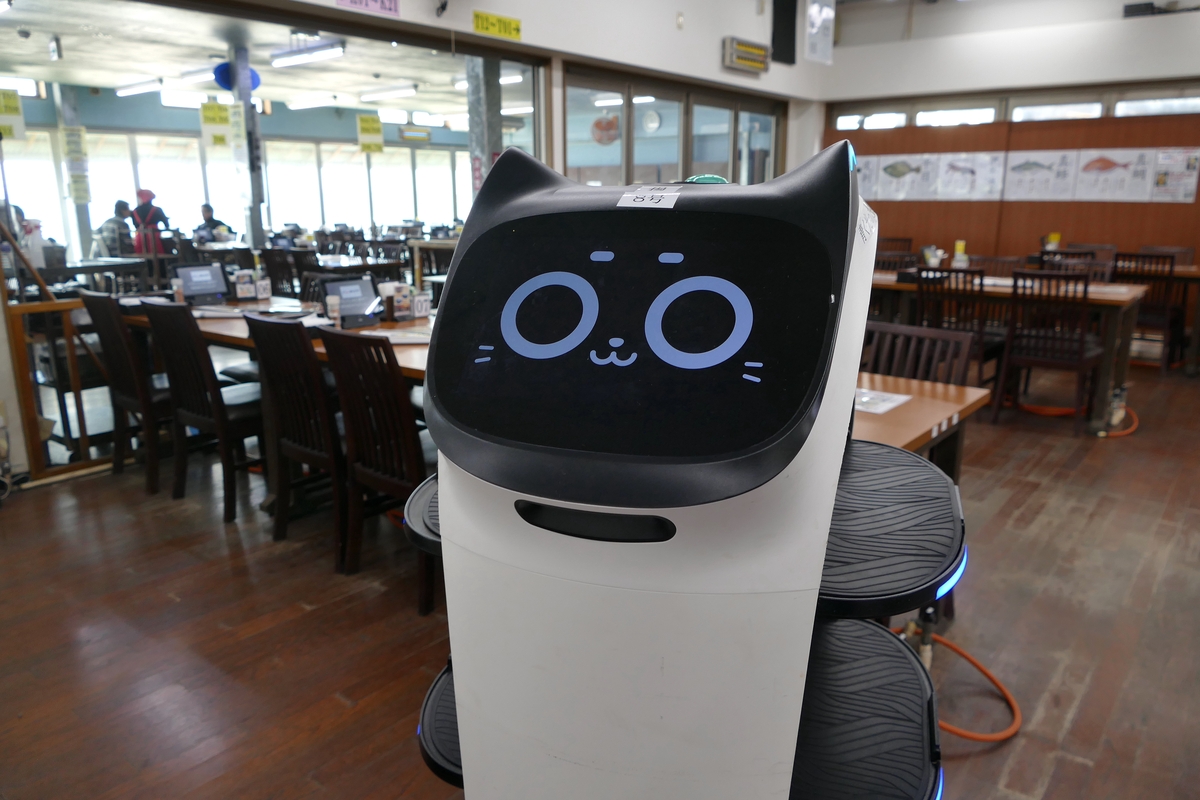 やじうまPC Watch】10台のネコ型配膳ロボットが自動連携。房総最大級の