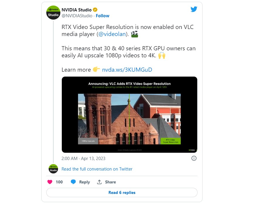 VLCメディアプレーヤーがRTX Super Resolution対応。1080p動画が4Kに