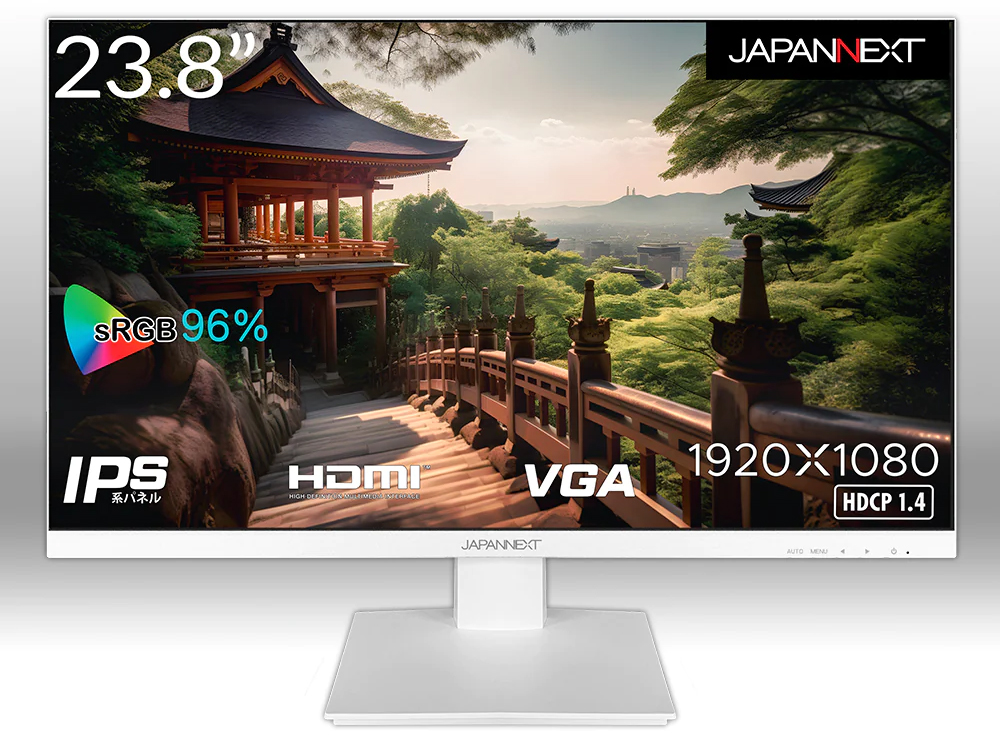 JAPANNEXT、スタンドやベゼルまで白色の23.8型液晶モニター - PC Watch