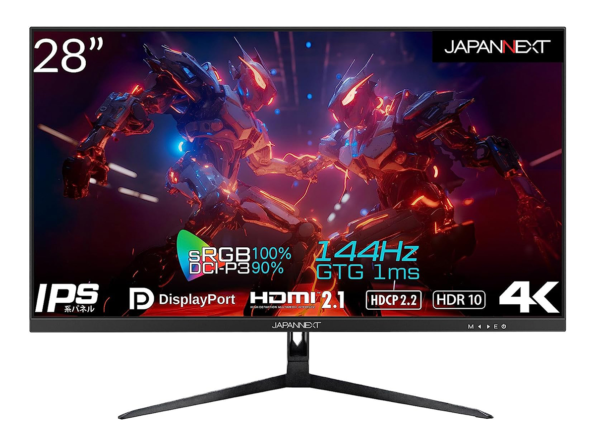 JAPANNEXT、144Hz/HDMI 2.1対応の28型4Kゲーミングモニターなど2機種 