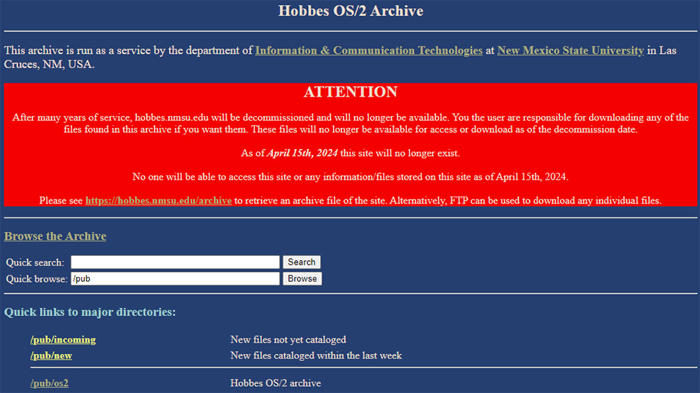 ニューメキシコ州立大学のOS/2アーカイブが4月15日で閉鎖 - PC Watch