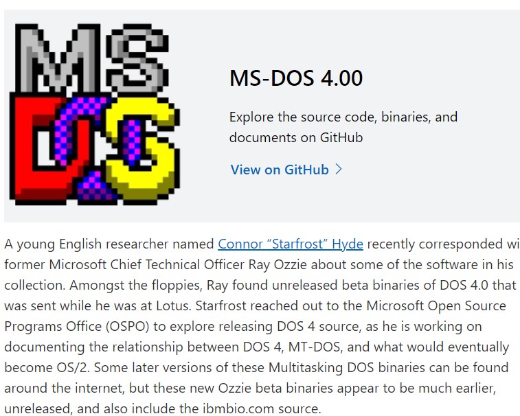 Microsoft、「MS-DOS 4.0」をオープンソース化  