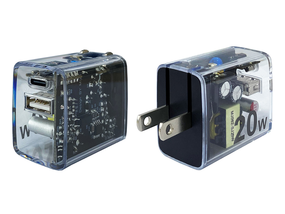ゲオ、透明ボディの20W USB PD充電器とType-C to Cケーブル - PC Watch