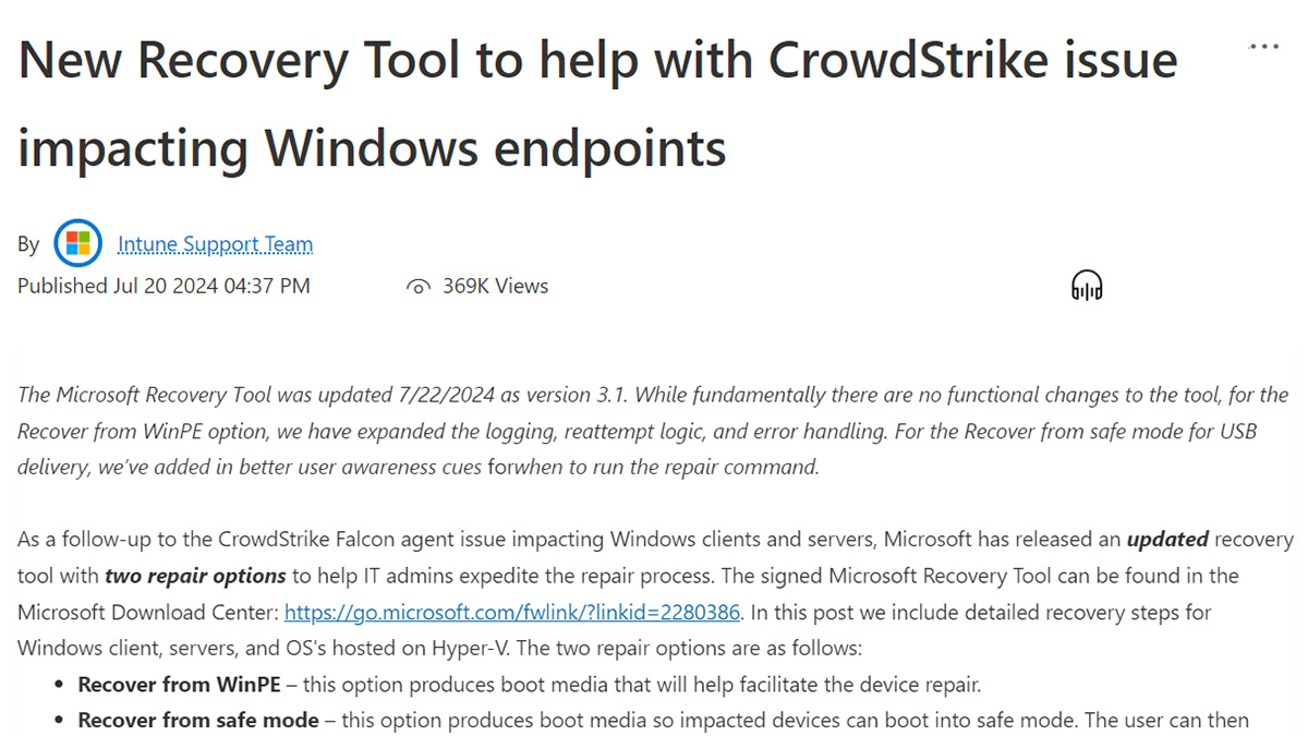 CrowdStrike障害、USBが使えないデバイス向けの対処法をMicrosoftが公開 PC Watch