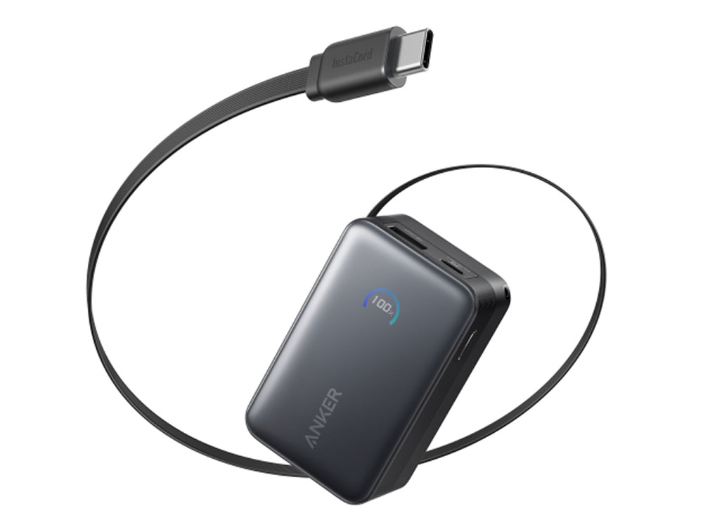 Anker、巻取り式フラットケーブルを採用した出力45Wのモバイルバッテリ 