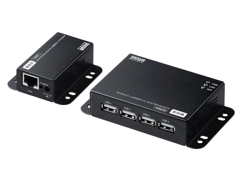 サンワサプライ、USB 2.0信号をLANケーブルで50m延長する