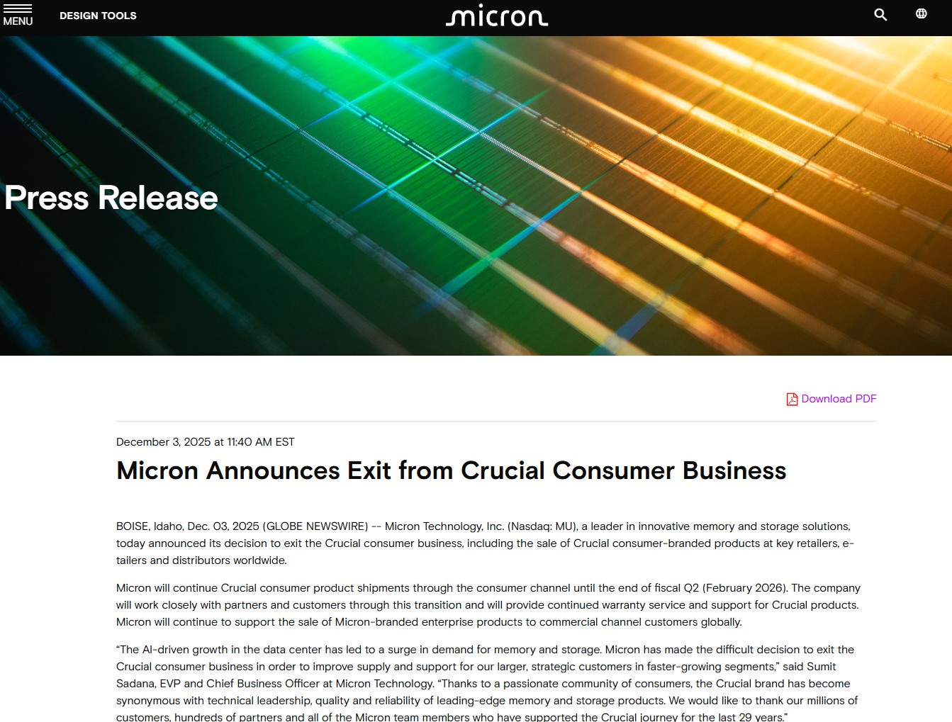 Micron、AI需要ひっ迫で消費者向けSSD/メモリ事業撤退。Crucialブランド終了 - PC Watch