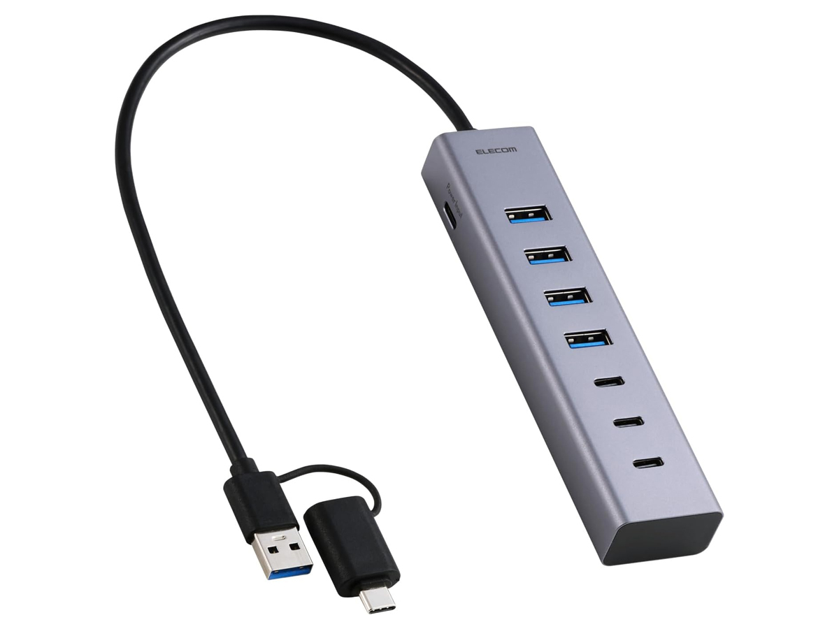 エレコム、Type-A/Cで計7ポートのUSBハブ