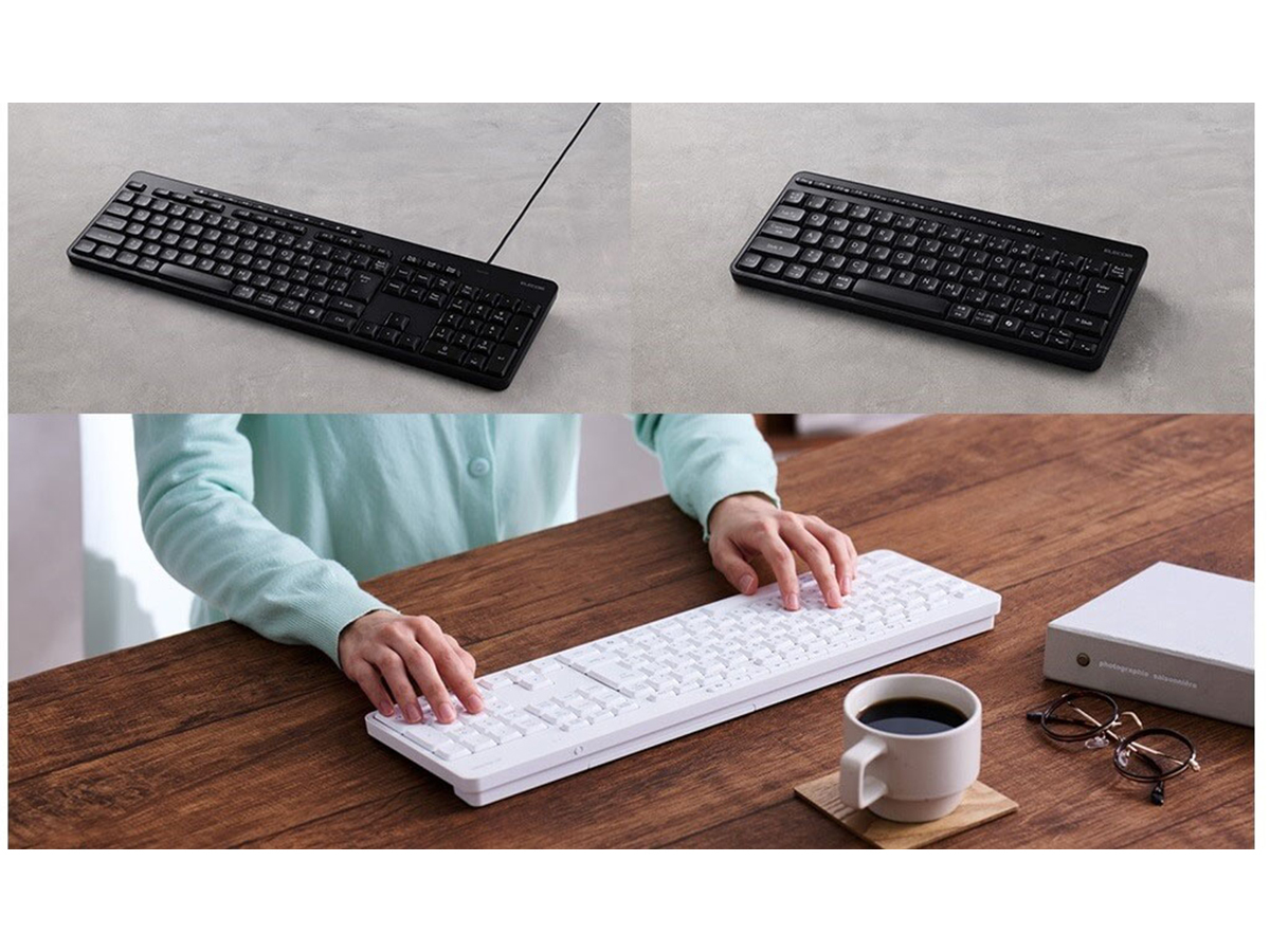 エレコム、液体こぼれに対応する排水機構付き静音キーボード6モデル