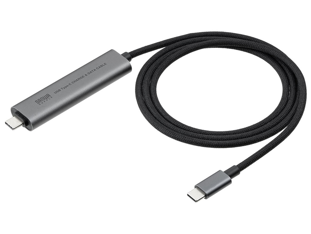 サンワサプライ、USB Type-A/Cハブ内蔵の充電ケーブル