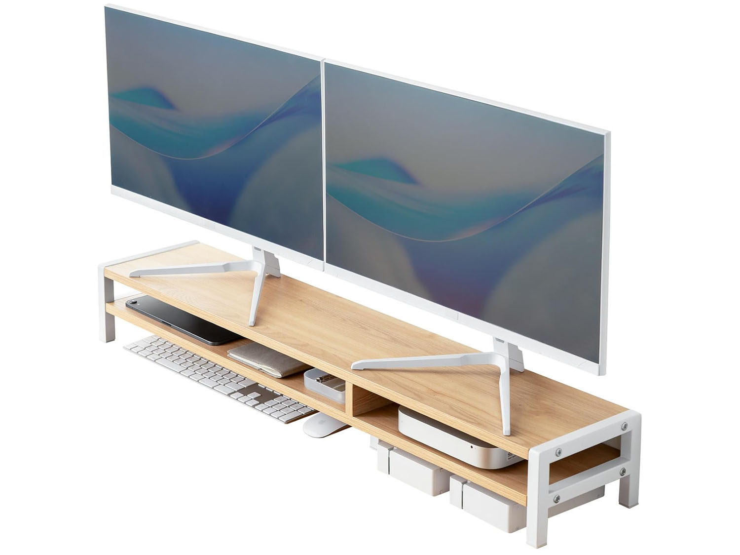 1メートルと幅長めの2段式モニター台