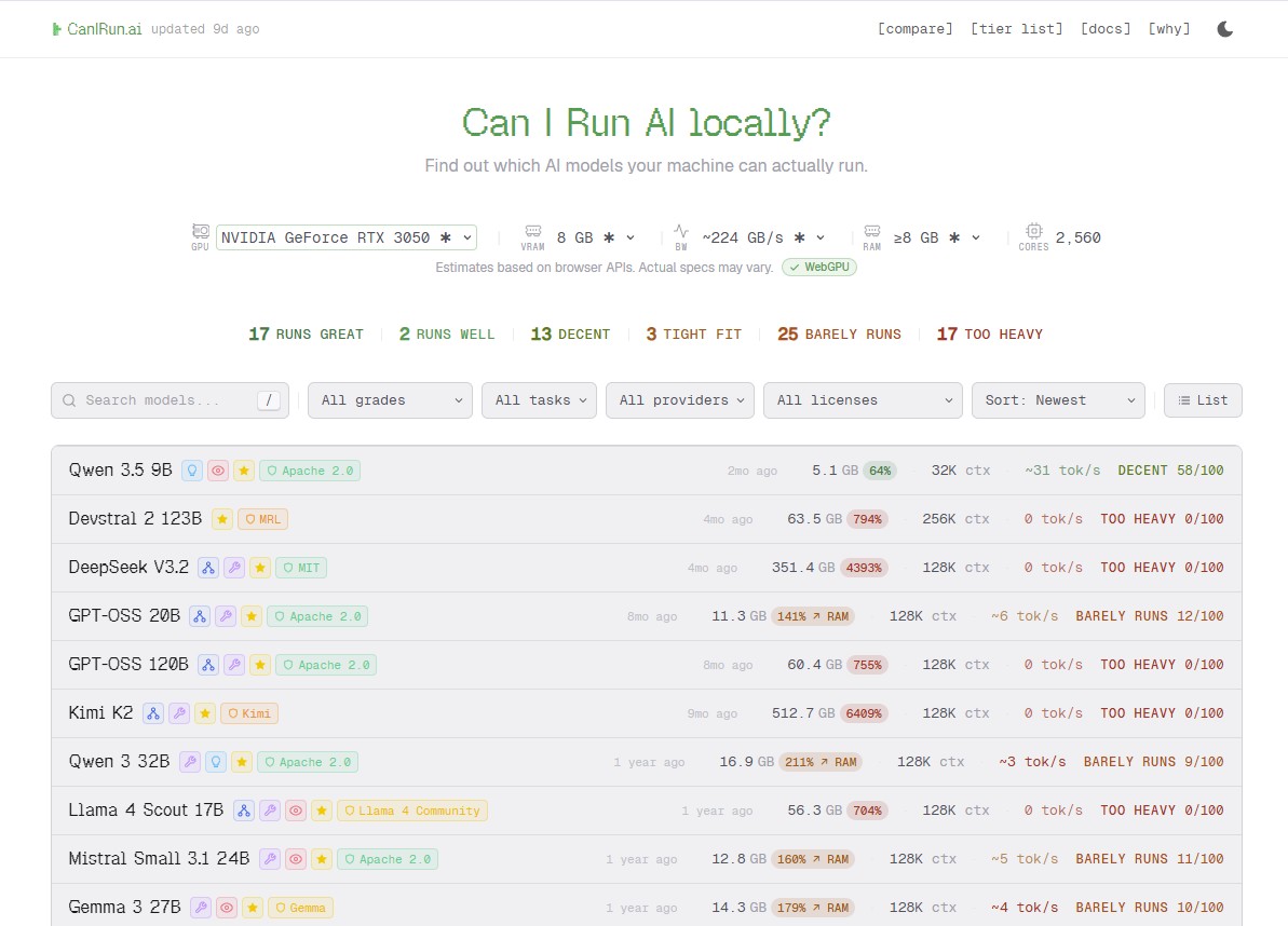【やじうまPC Watch】 今のPCでローカルLLMがどの程度動くのか、ブラウザで自動判定するサイト