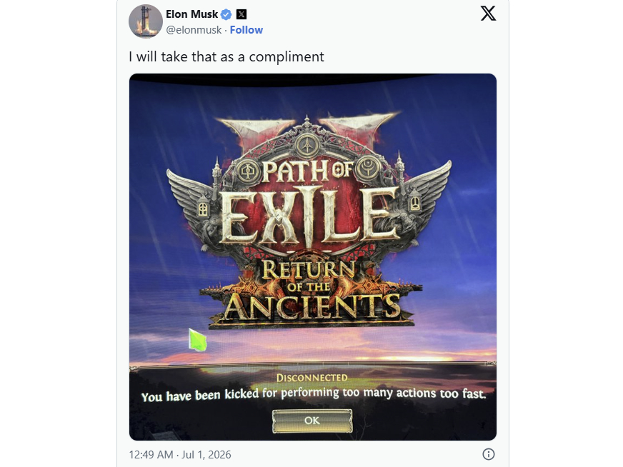 【やじうまPC Watch】イーロン・マスク氏、アクションゲーム「PoE 2」からキックされる。本人は自慢