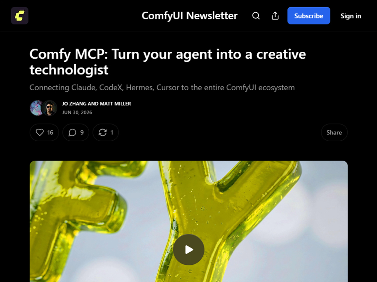 クラウド版ComfyUIをAIエージェントと連携させる「Comfy MCP」がベータ公開
