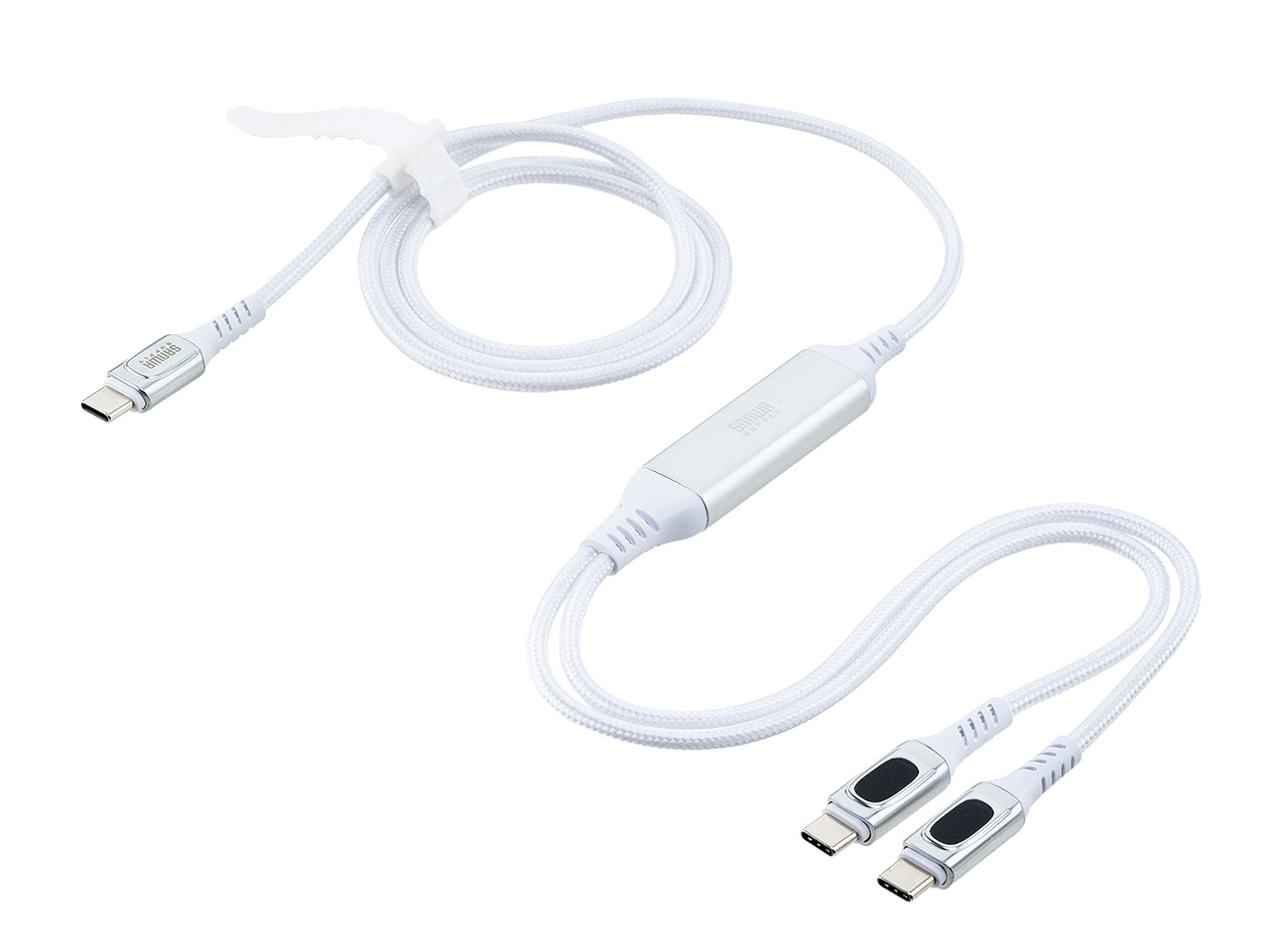 サンワサプライ、最大100Wの2股USB Type-C充電ケーブルに新色ホワイト